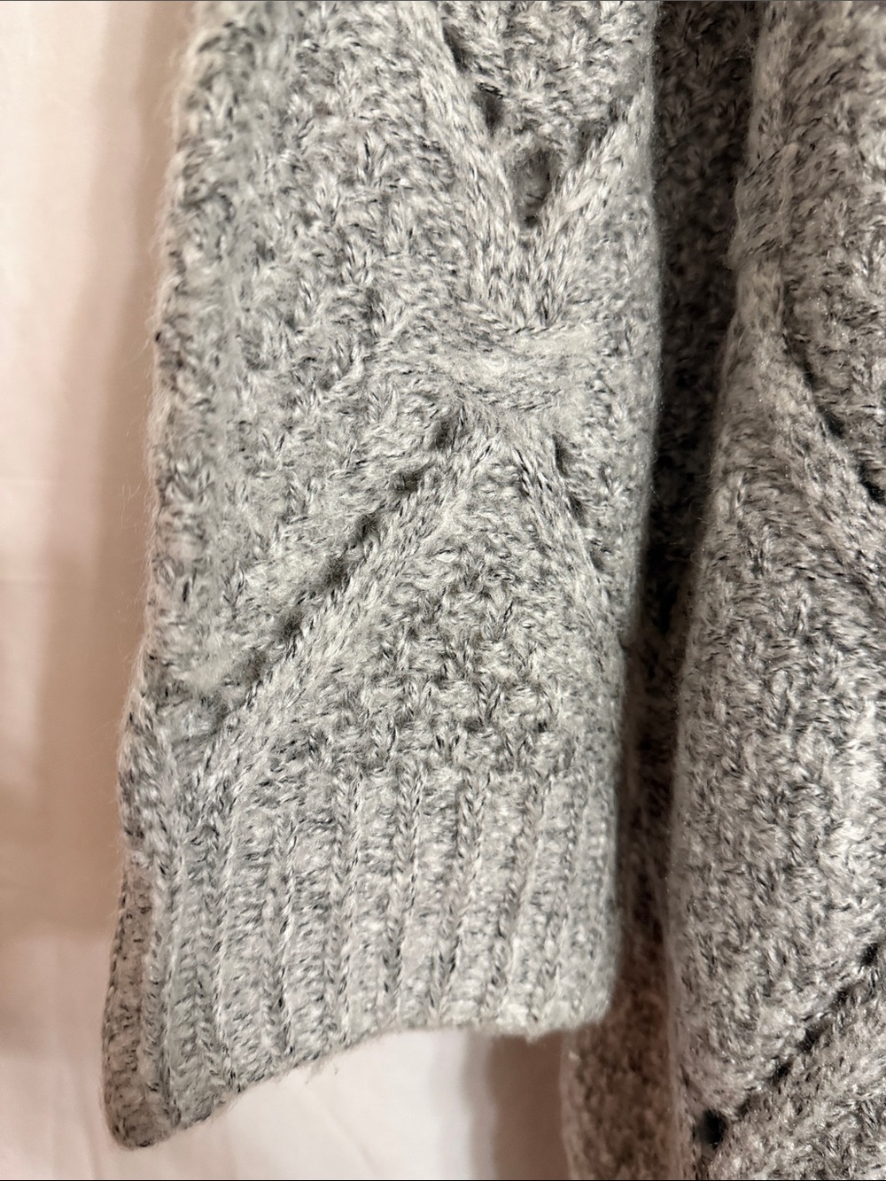 POL Light Gray Open Cable-Knit Cardigan with Brown Elbow Patches - Picture 11 of 16